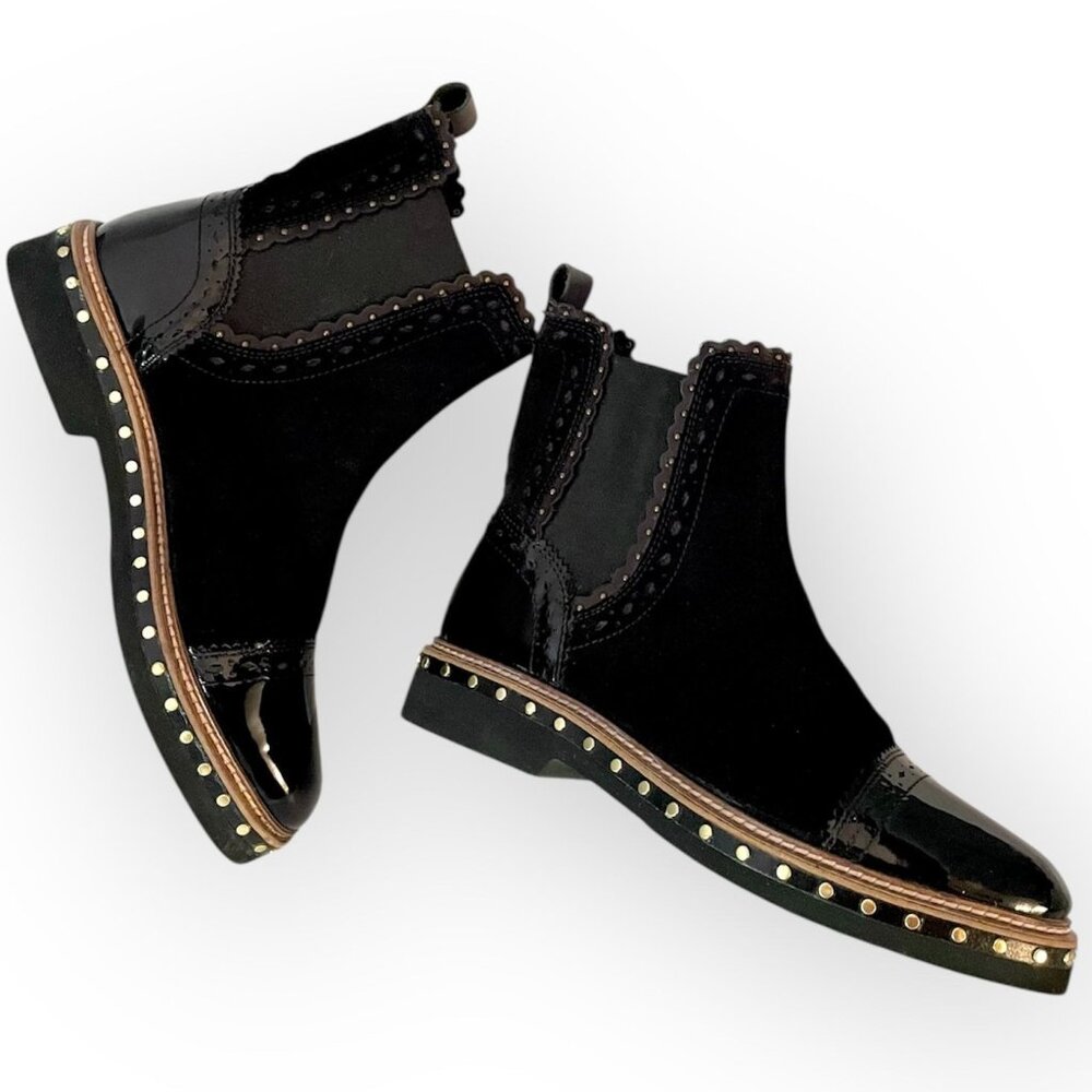 Free People Atlas Black Suede Leather Studded Chelsea Moto Ankle Boots - Picture 2 of 15